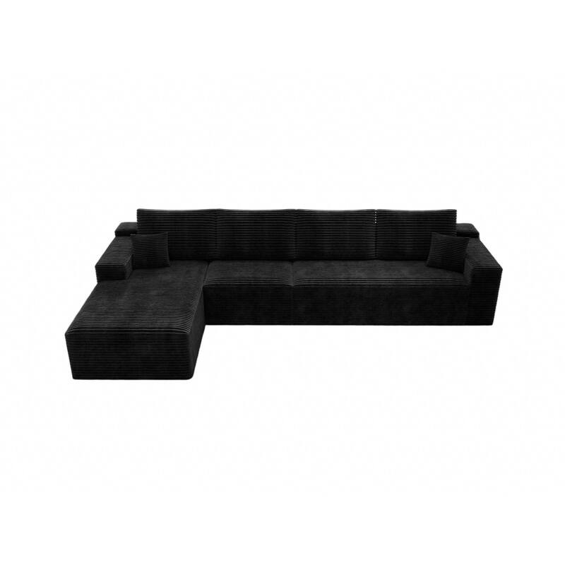 Roomfitters 131.9" Modular Sectional Sofa, 4-Piece Compressed Cloud Couch, No Assembly Required, Plush Corduroy, Black
