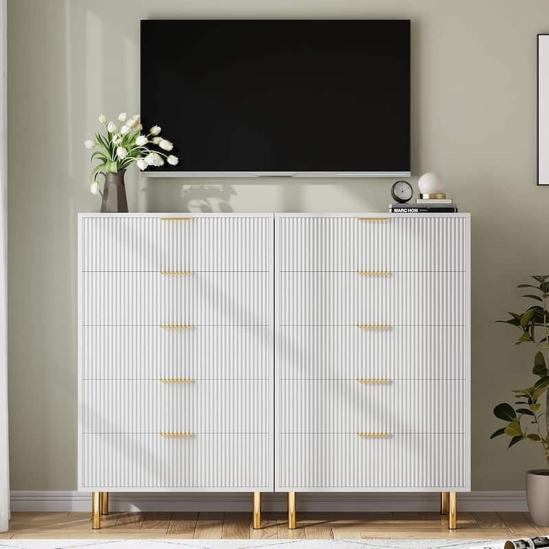5 Drawer Dresser for Bedroom with Gold Handle and Large Drawer