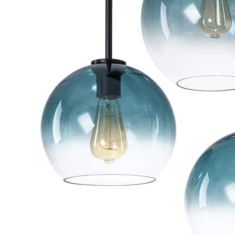 Glam 7-Light Tinted Gradual Blue Glass Globe Kitchen Island Chandelier