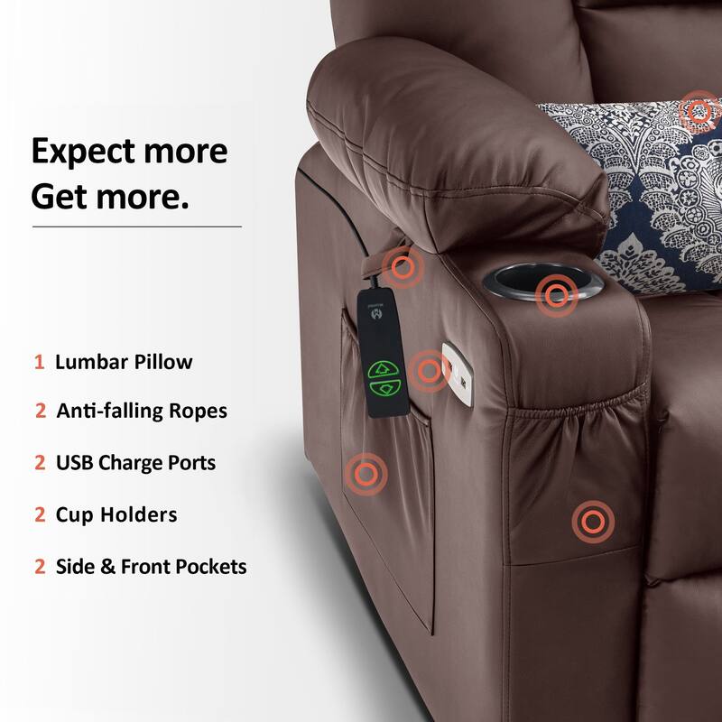 MCombo Electric Power Lift Recliner Chair with Extended Footrest, Cup Holders, Faux Leather 7507