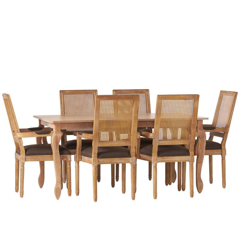 Marlette Wood and Cane Upholstered Expandable 7 Piece Dining Set by Christopher Knight Home