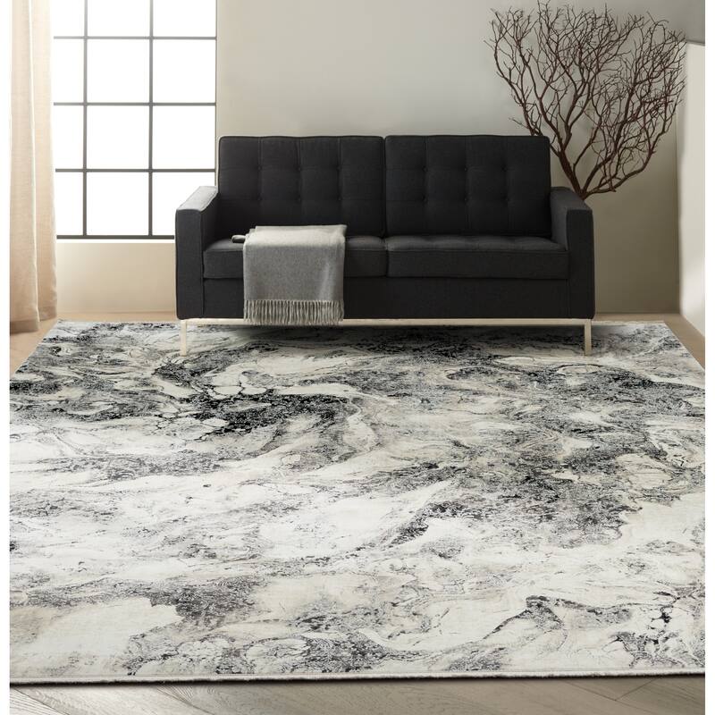 Calvin Klein Balian Abstract Silver/Black Area Rug