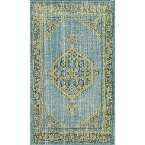 Geometric Vintage Style Wool Distressed Oriental Area Rug Hand-knotted - 3'5" x 5'6"