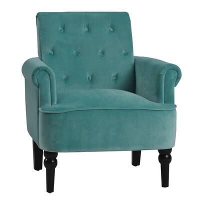 Margaux Elegant Accent Chair with Wooden Legs in Teal Velvet - 26"L x 29"W x 34.5"H
