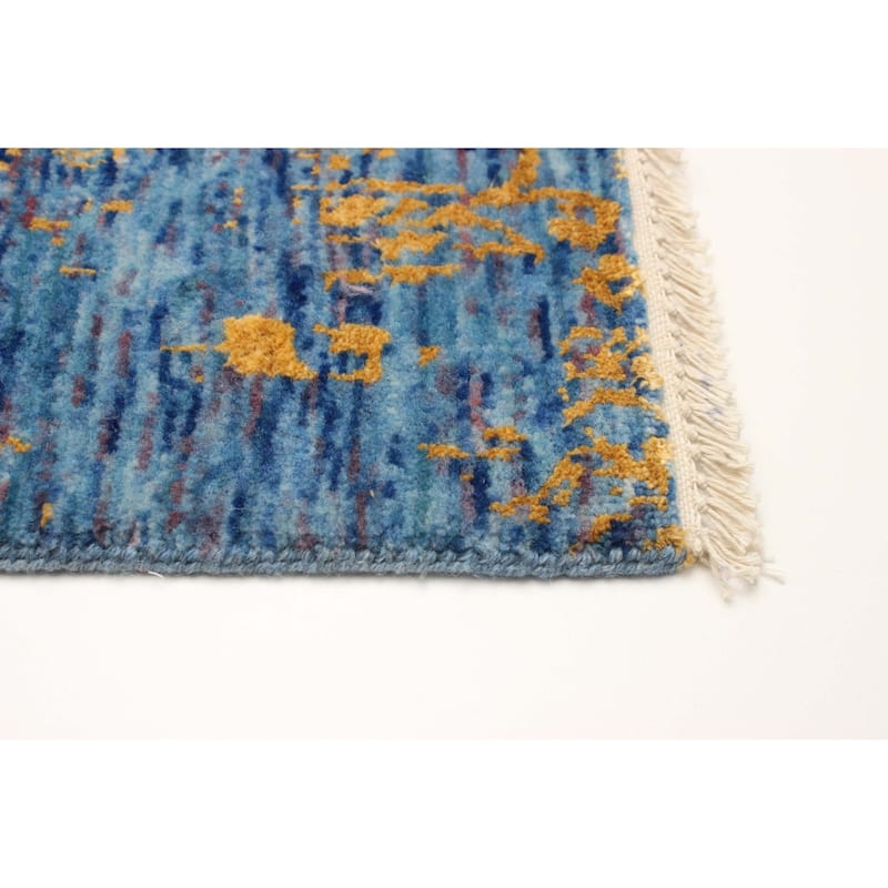 ECARPETGALLERY Hand-knotted Heritage Blue Silk, Wool Rug - 2' 7" x 17' 10"