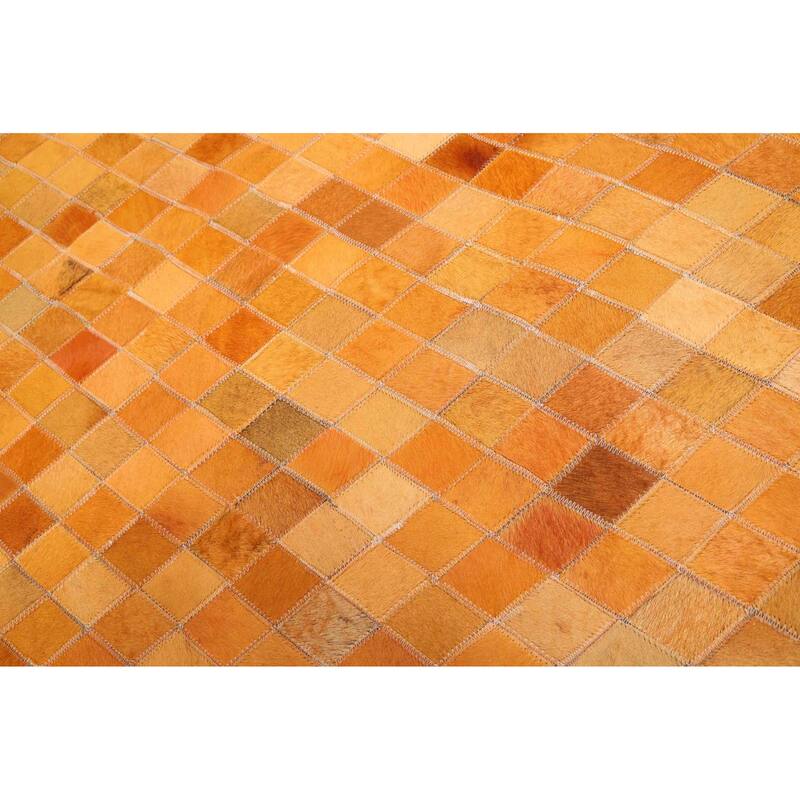ECARPETGALLERY Handmade Cowhide Patchwork Orange Leather Rug - 8'1 x 10'0