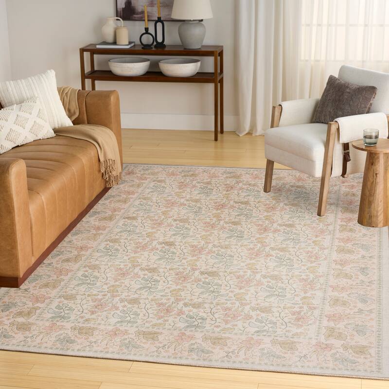 Nourison Botanical Washables Indoor only Textured Floral Area Rug - Beige/Multicolor - 4' x 6'