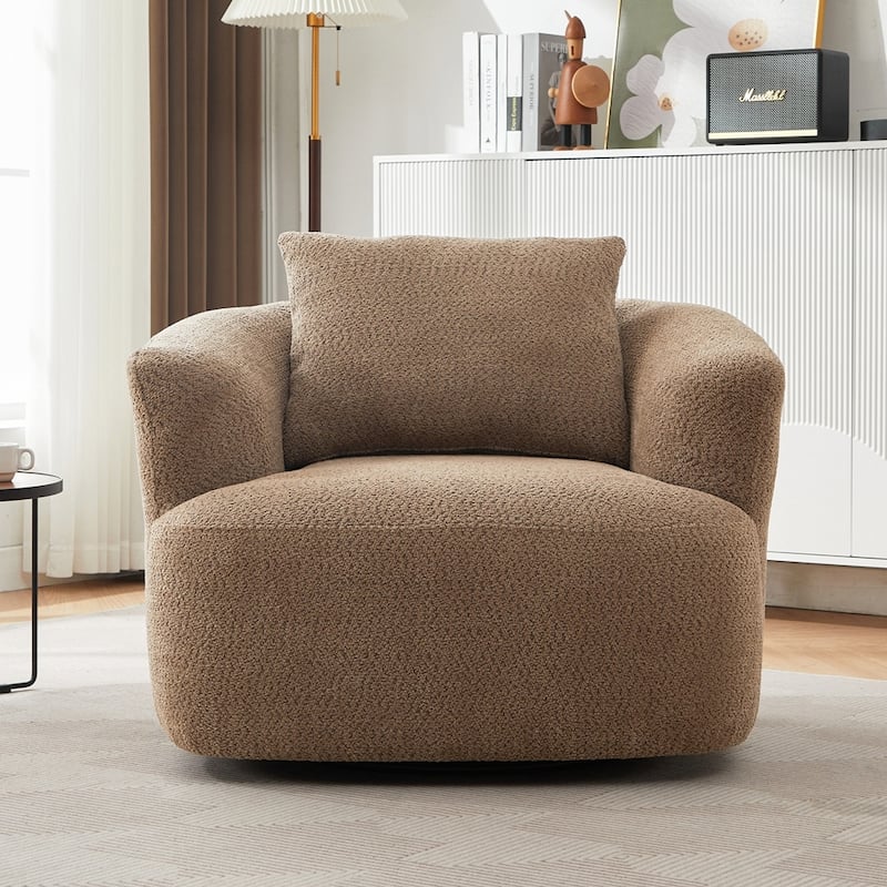 Upholstered Swivel Barrel Sofa Chair with a Throw Pillow