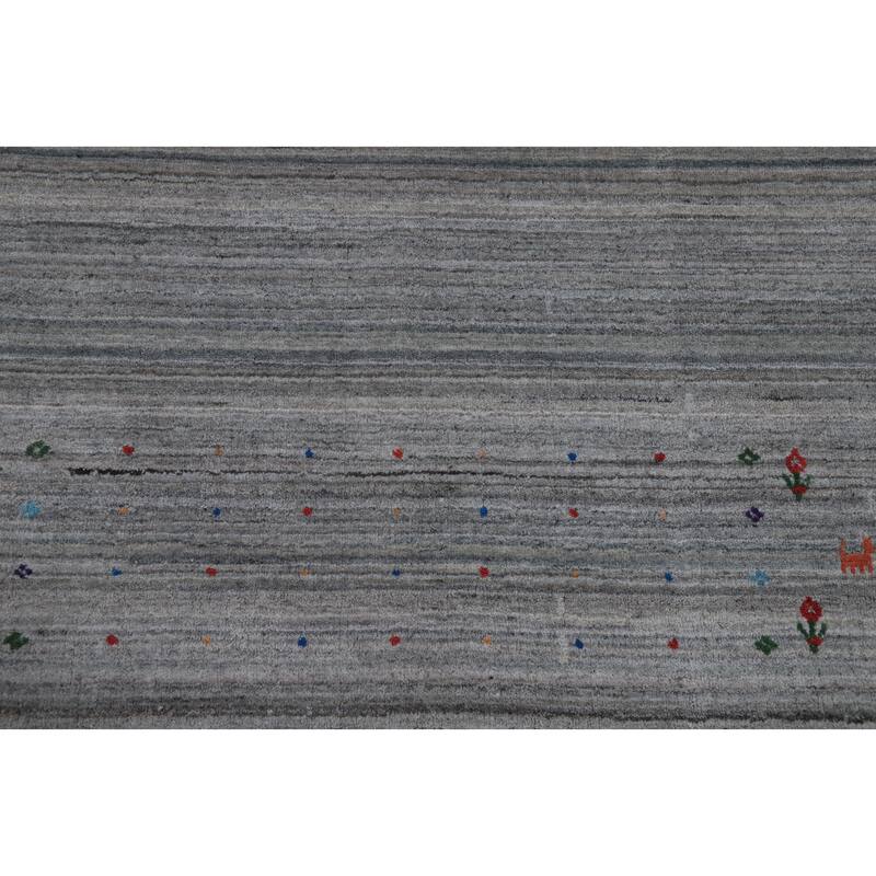 Hand Knotted Oriental 100% Wool Carpet Tribal Stripe Greys & Charcoal Gabbeh Area Rug - 12' 0'' X 9' 9''