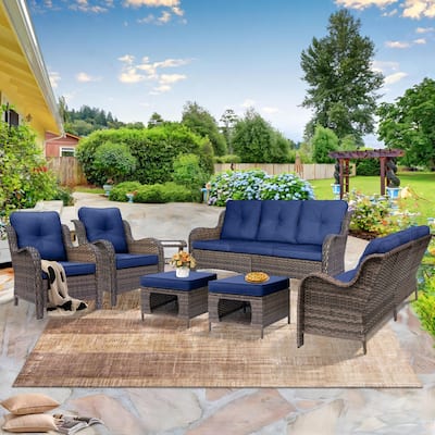 Wicker Outdoor Patio Furniture Seating Sofa Set with Storage Ottomans