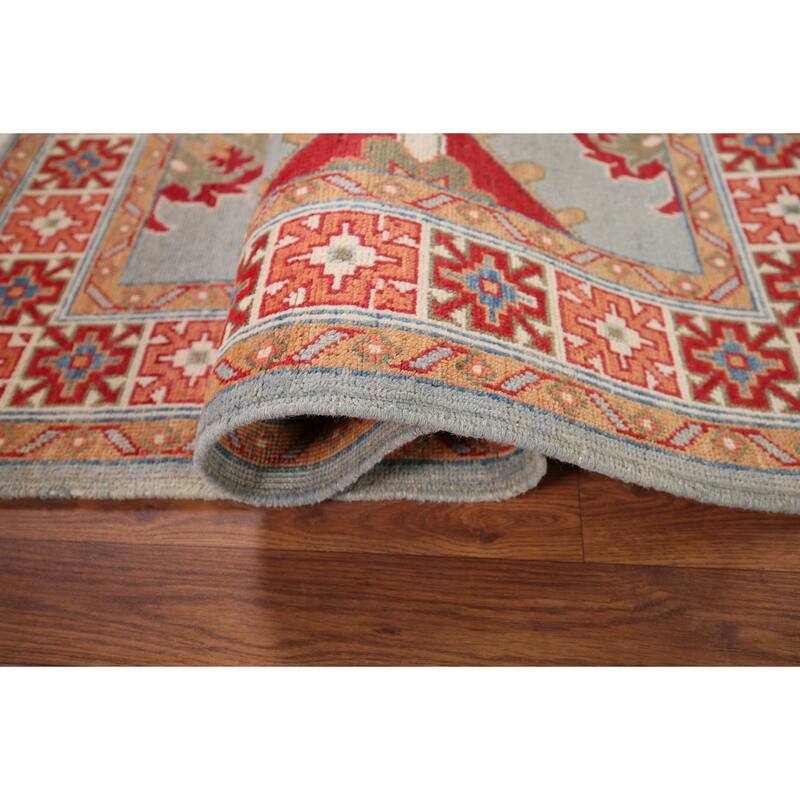 Kazak Accent Rug Hand-Knotted Geometric Wool Carpet - 3'4" x 4'11"