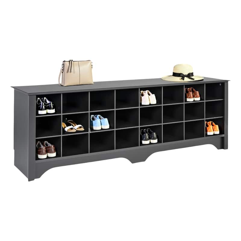 Prepac 24 pair Shoe Storage Cubby Bench, Multiple Finishes - durable black