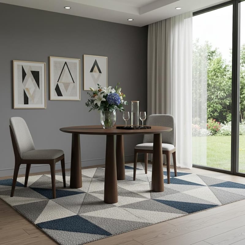 HomeRoots 52" Walnut Solid Wood Round Top Dining Table - 52.00 in. x 30.00 in. x 52.00 in. - Walnut - 52.00 in. x 30.00 in.  x 52.00 in.