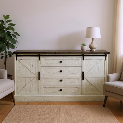 4-Drawers Dresser,with Sliding Barn Doors, 45"