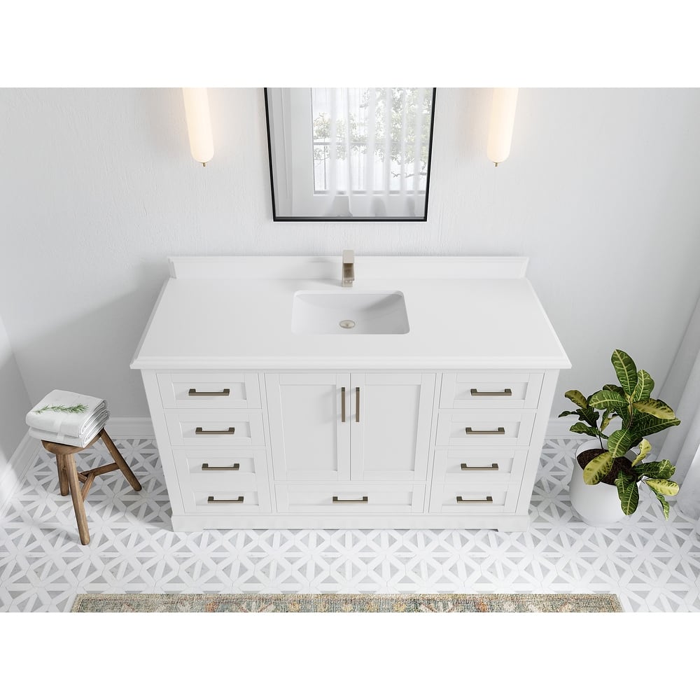 Willow Collection 60 in W x 22 in D x 36 in H Boston Single Bowl Sink Bathroom Vanity with Countertop