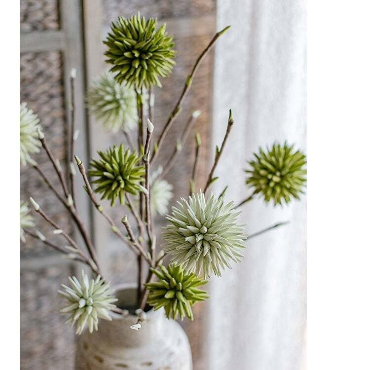 RusticReach Round Ball Flower on Twig Stem in Green