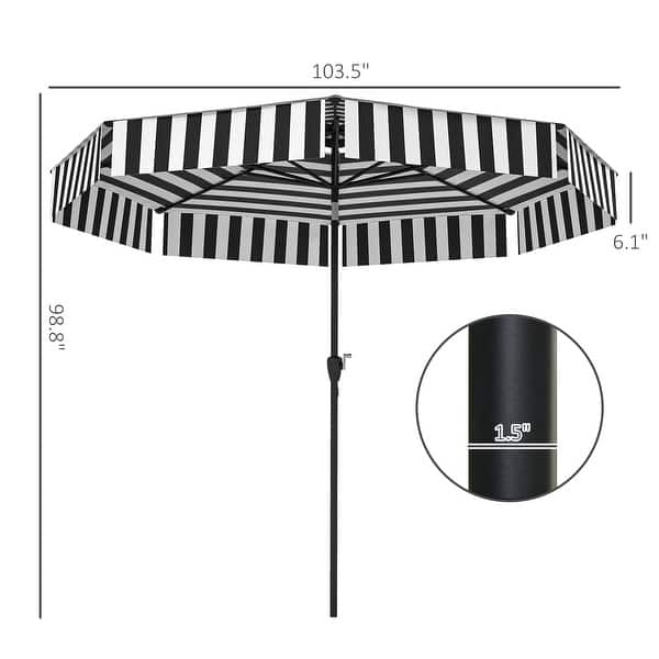 dimension image slide 2 of 3, Outsunny 8.6FT Patio Umbrella, UPF 30+ Outdoor Market Umbrella, 2-Tier Vented Patio Table Umbrella with Crank 8 Ribs