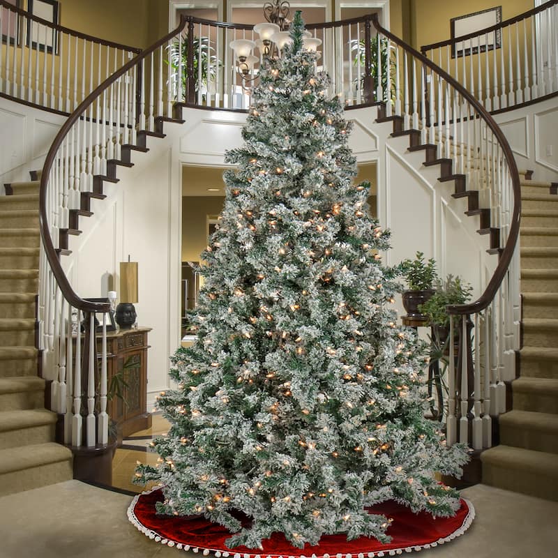 National Tree Company 9 ft. Pre-lit Artificial Snowy Crestview Hinged Tree, 900 Clear Lights- UL - 9 Foot