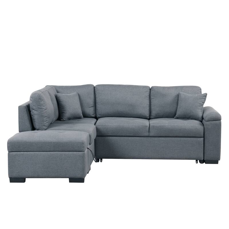 87.4 in. L-Shape Velvet Sleeper Sectional Sofa in. 5-Seat Sofa Bed with 2-USB, Storage Ottoman and Hidden Storage Arm