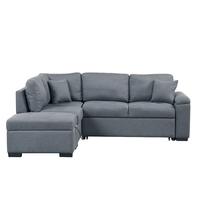 Corner Sleeper Sectional Sofa with Storage Ottoman & USB