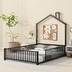preview thumbnail 12 of 21, Full Size Platform Bed w/Guardrail and Chimney Design, Heavy Duty Metal House Shape Floor Bed Frame for Children, Boys and Girls Black - Full