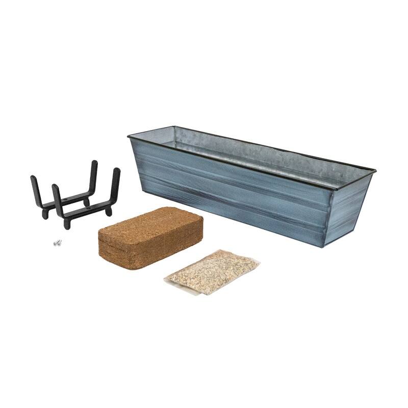 Achla Designs 22"W Galvanized Steel/Wrought Iron Bloom Box Garden Growing Kit With Brackets for 2 x 4 Railings - Blue