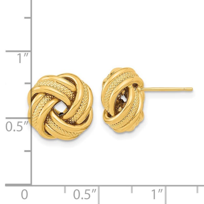 Curata 14k Yellow Gold 13mm Textured Triple Love Knot Post Earrings