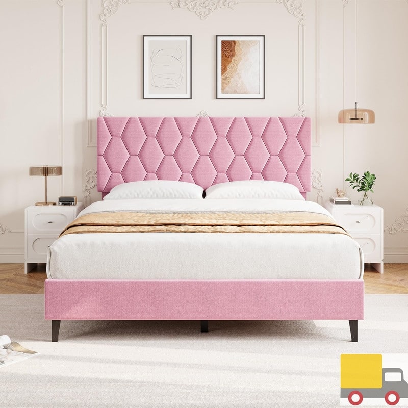 Upholstered Platform Bed Frame with Adjustable Headboard