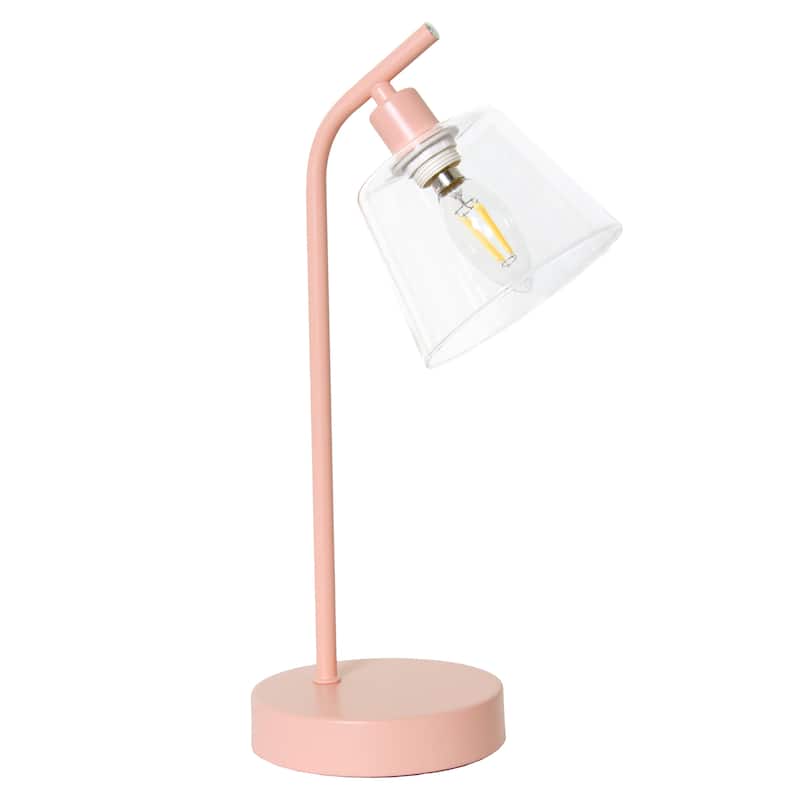 Metal Desk Lamp with Glass Shade Industrial Style Lighting - 8 x 5.50 x 15.75 in. (L x W x H) - Blush Pink