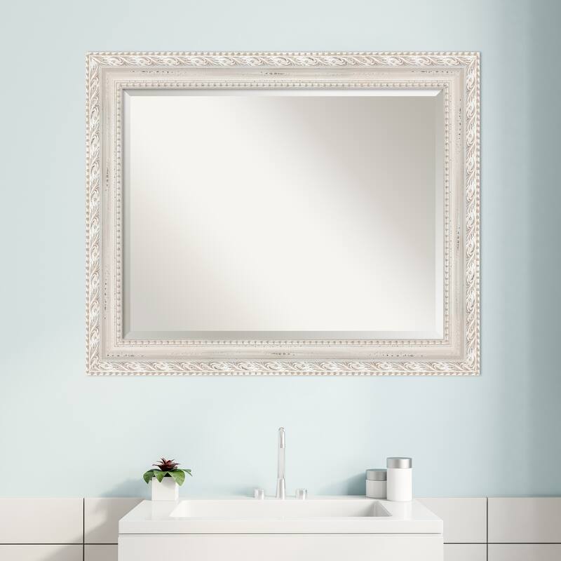 Opera Off White Beveled Wood Framed Bathroom Vanity Wall Mirror - Opera Off White
