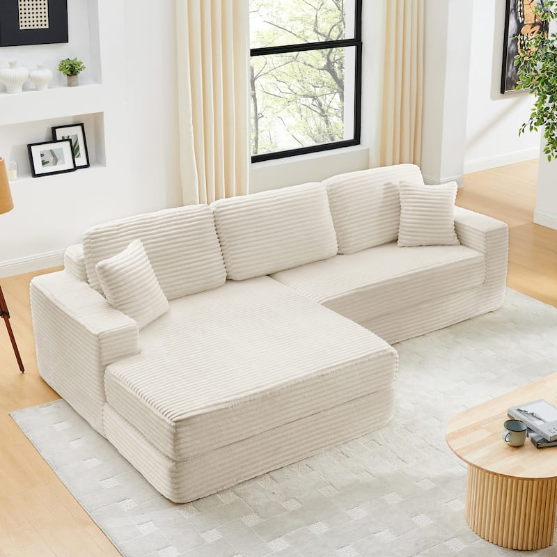 Left Sectional Sofa, L-Shaped Corduroy Couch, Converts to Bed