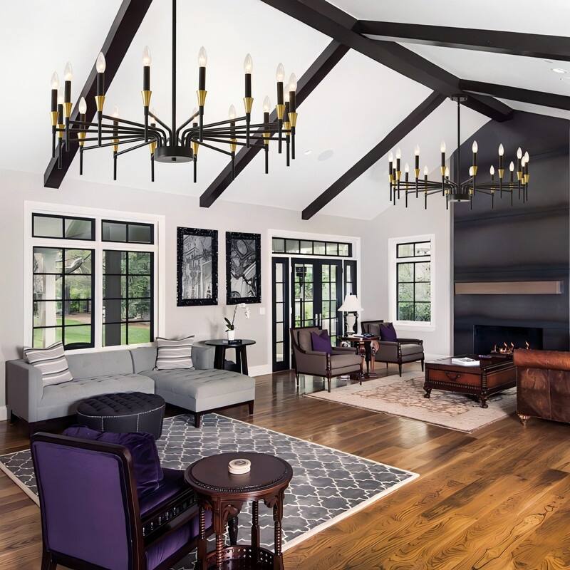 Black & Gold Modern Farmhouse Chandelier Rustic Ceiling Light Dimmable E12 Candle-Style Pendant Lighting Fixture