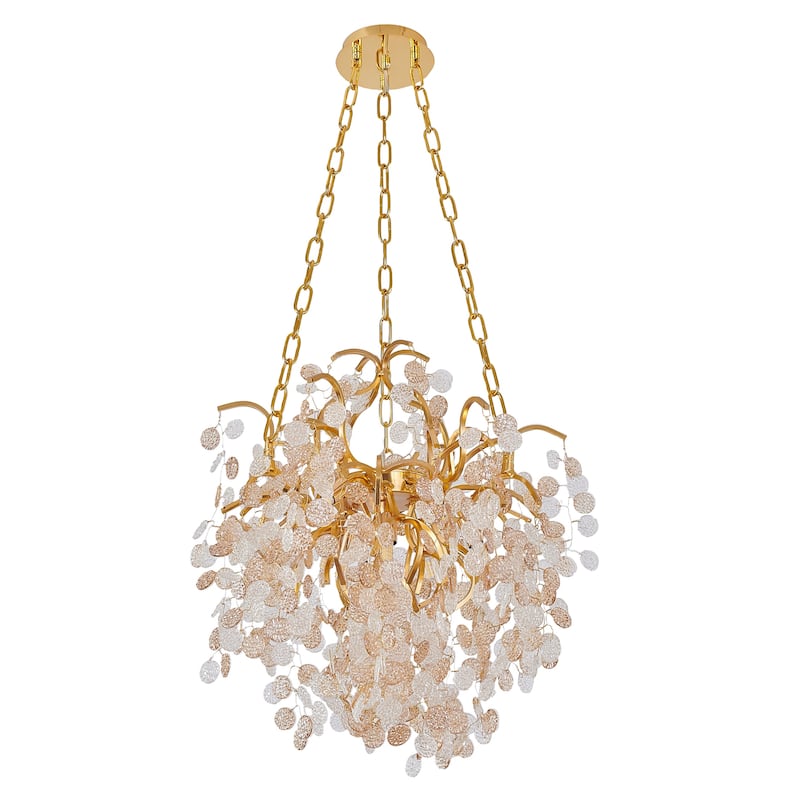 10 Light Gold Aluminum Chandelier With Clear Glass Accents