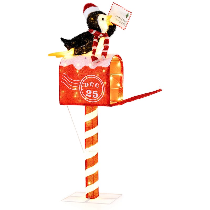 Costway 4.8 FT Christmas Lighted Penguin on Mailbox with 100 LED White - as pic shows - See Details