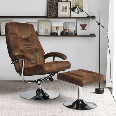 Vintage Leather Swiveling Manual Recliner with Ottoman