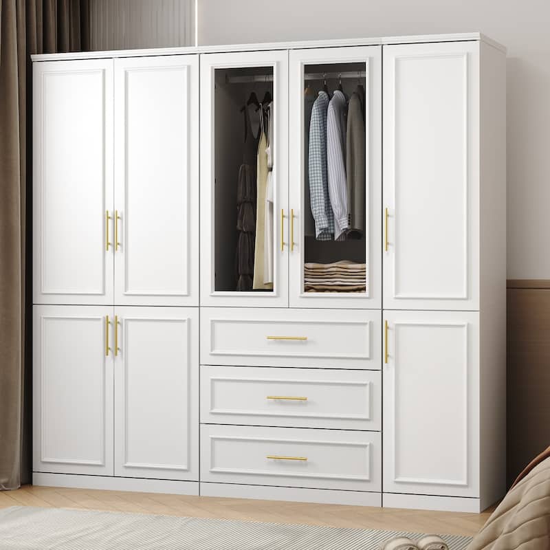 74.8"H Large Modular Wardrobe Cloest Armoire Cabinet Glass Door