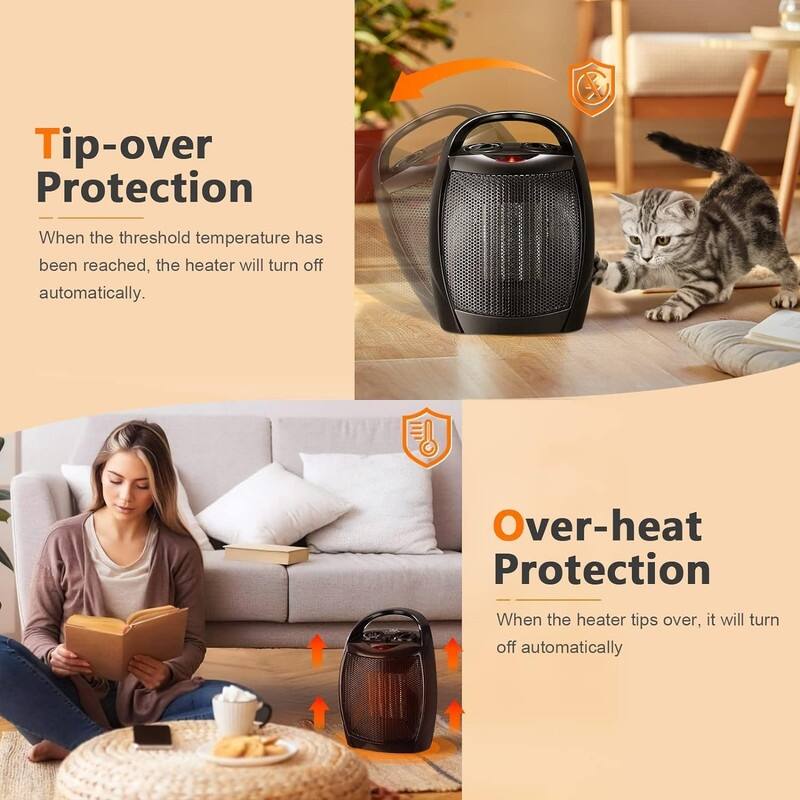 Ceramic Electric Heaters 1500W/750W with 3 Modes Thermostat, Portable Small Mini Heater for Indoor Use