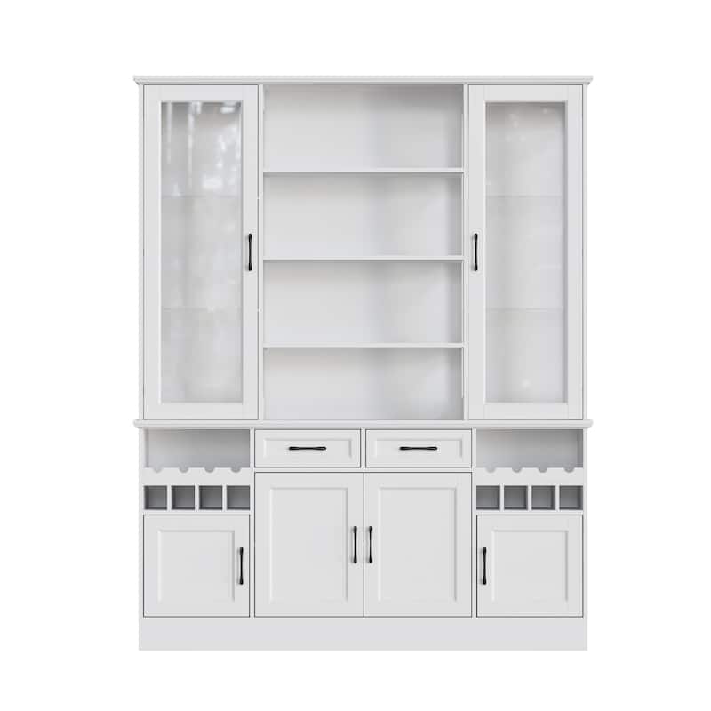 Display Cabinet with Glass Doors,Adjustable Shelving for Collectibles,Storage Cabinet Bookshelves,White