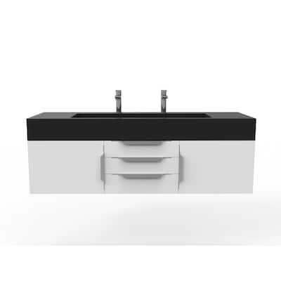 Nile 60" Wall Mounted Bathroom Vanity Set w/ Black Top