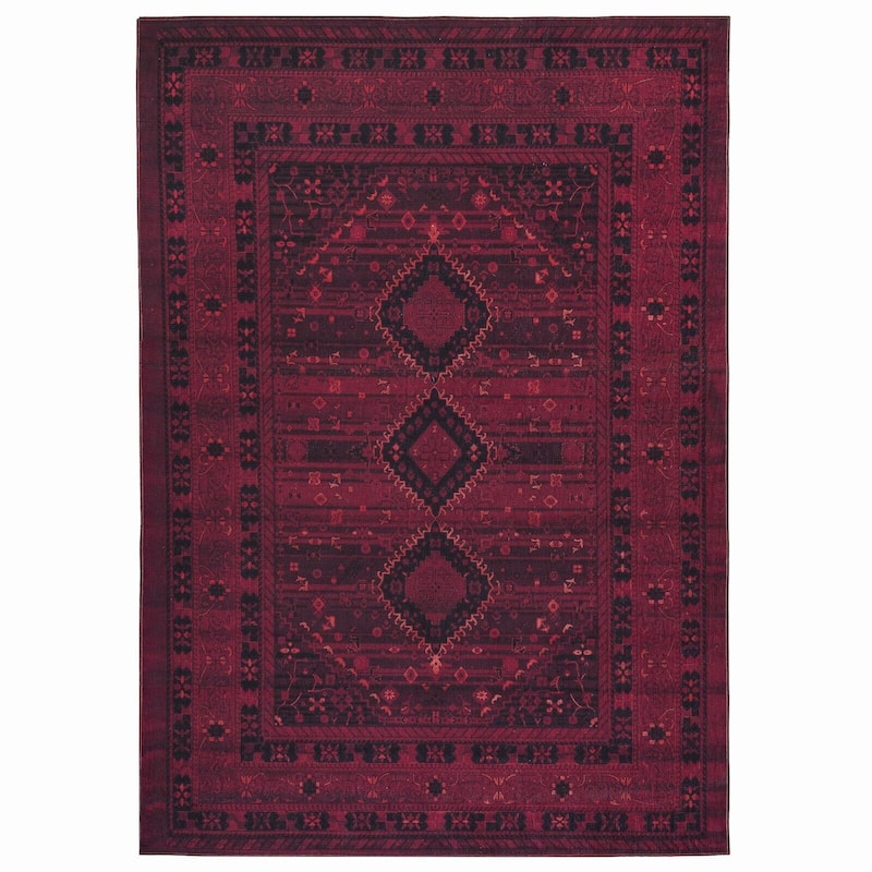 Machine Washable Area Rug-Olympus Turkoman Oriental Bokhara Burgundy - 4'x6'