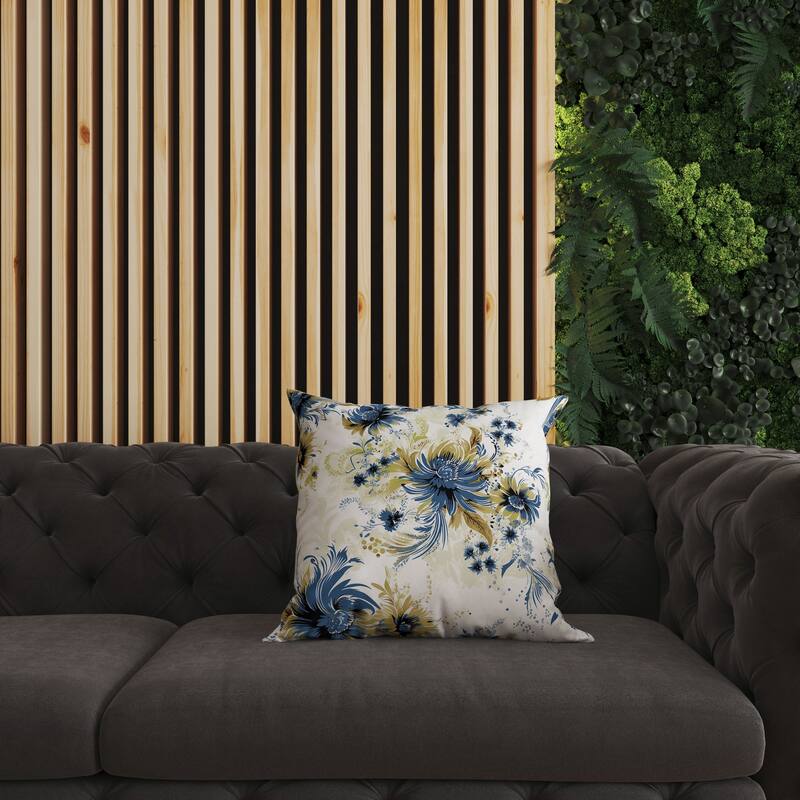 White And Blue Delightful Wildflowers Faux Suede Throw Pillow Zipper