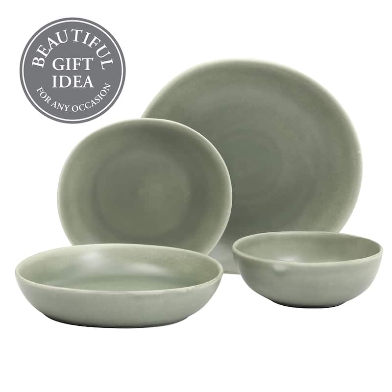 Gibson Elite Zion Mist 16 Piece Stoneware Reactive Glaze (Service for 4) Ceramic Plates and Bowls Modern Organic Dinnerware Set