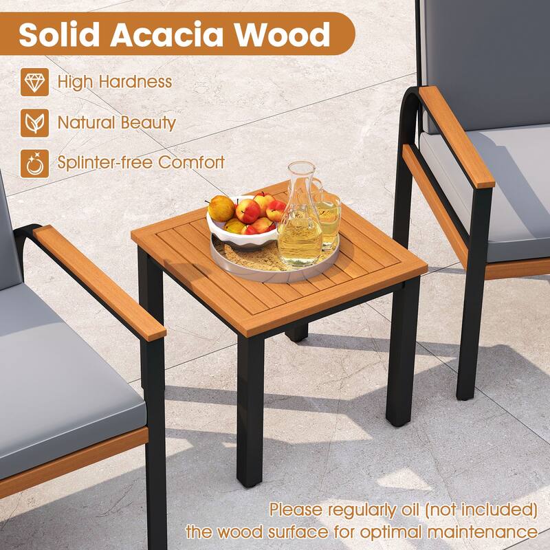 3-Piece Acacia Wood Patio Bistro Conversation Set with Table and Chairs for Garden or Balcony - Table: 18" x 18" x 16.5"