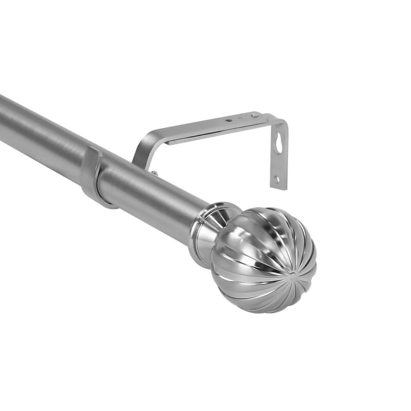 1-inch Diameter Fluted Ball Adjustable Single Drapery Curtain Rod - 48"-84" - Brush Steel