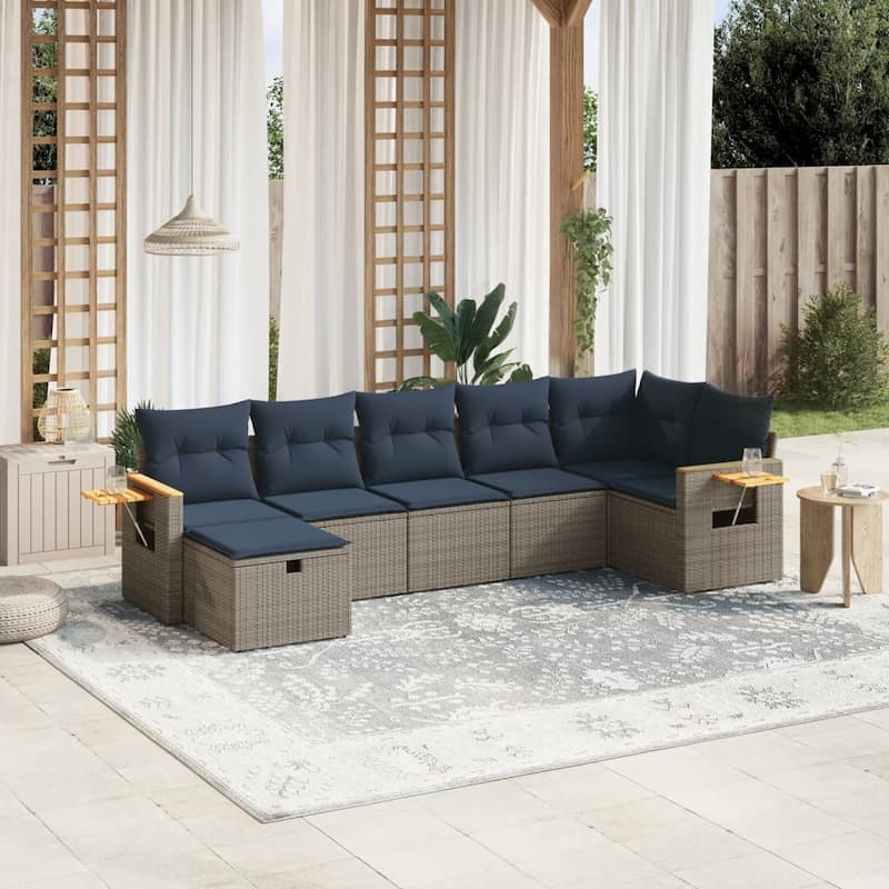 vidaXL Patio Sofa Set with Cushions Outdoor Conversation Furniture Poly Rattan - 24.4" x 24.4" x 27.2" - Gray without table