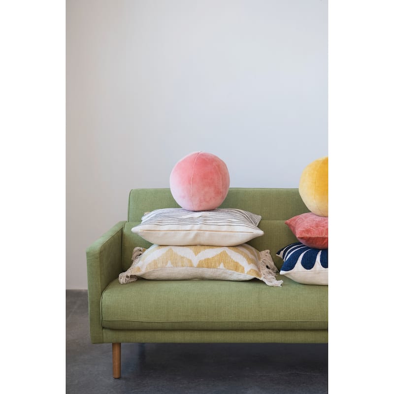 Cotton and Jute Lumbar Pillow with Embroidered Lines