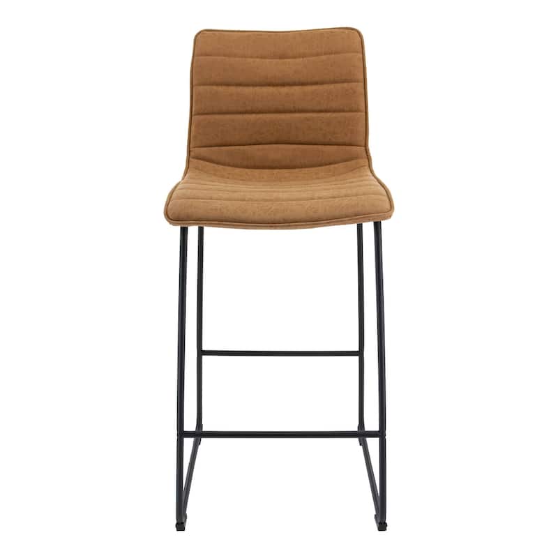 LeisureMod 29.9" Bar Stool w/ Black Iron Base & Footrest - Light Brown - 21"Dx19"Wx43"H