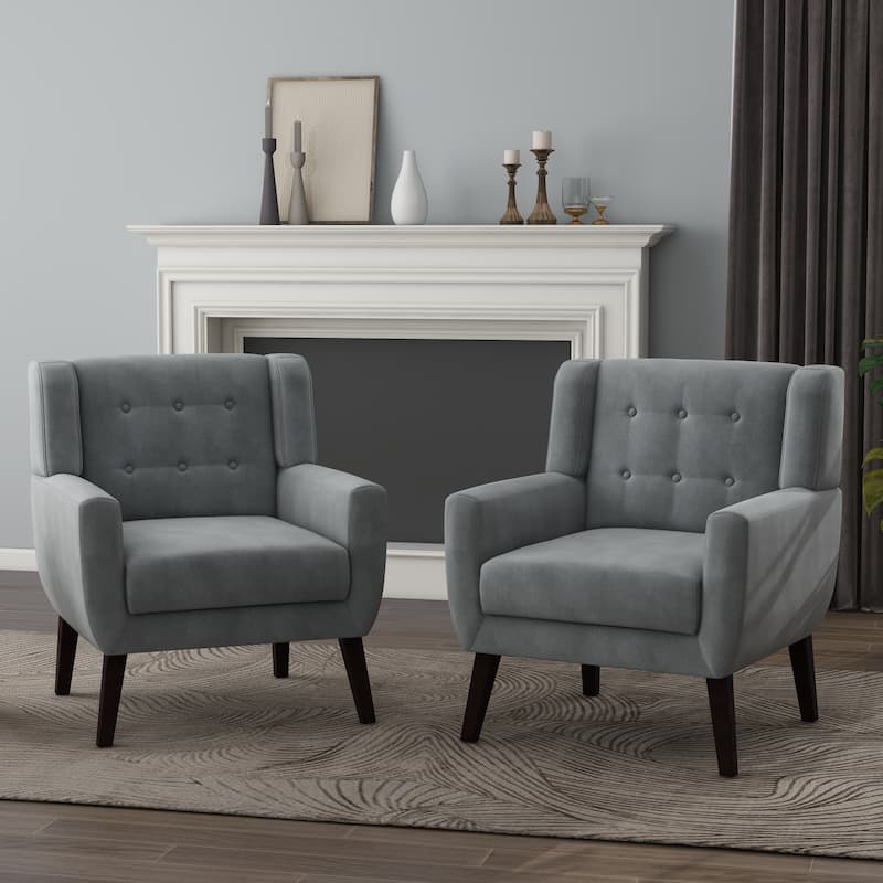 Velvet Upholstered Armchair Tufted Accent Chairs Set of 2 - Grey Velvet 2Set