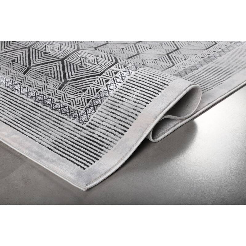 Marissa Collection Grey Geometric Transitional Area Rug