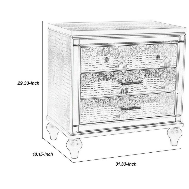 Silver 3 Drawer 18.15 in. W Nightstand with Sturdy Drawer Pulls